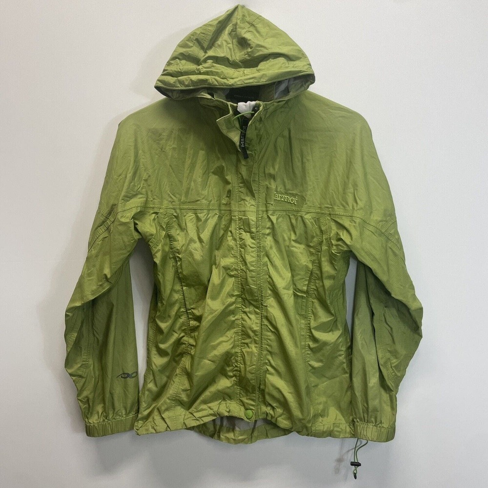 Marmot Jacket Womens Small Green Nylon Full Zip Hooded Coat Windbreaker Pockets